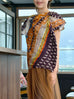 Animal Motif Print Drape Collar Silky Ruffle Blouse
