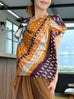Animal Motif Print Drape Collar Silky Ruffle Blouse