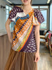 Animal Motif Print Drape Collar Silky Ruffle Blouse