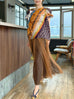 Animal Motif Print Drape Collar Silky Ruffle Blouse
