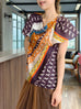 Animal Motif Print Drape Collar Silky Ruffle Blouse