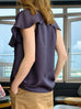Midnight Navy Elegant Drape Collar Silky Ruffle Blouse