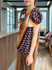 Animal Motif Print Drape Collar Silky Ruffle Blouse