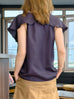 Midnight Navy Elegant Drape Collar Silky Ruffle Blouse