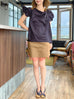 Midnight Navy Elegant Drape Collar Silky Ruffle Blouse