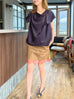 Midnight Navy Elegant Drape Collar Silky Ruffle Blouse