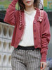 Brick Red Ruffles Collar Boxy V-Neck Woollen Cashmere Cardigan