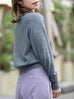 Ash Grey Ruffles Collar Boxy V-Neck Woollen Cashmere Cardigan