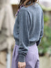Ash Grey Ruffles Collar Boxy V-Neck Woollen Cashmere Cardigan