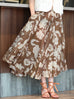 Caramel Abstract Motif Silk Cotton Elastic Waist Flare Skirt