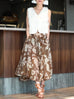 Caramel Abstract Motif Silk Cotton Elastic Waist Flare Skirt