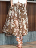 Caramel Abstract Motif Silk Cotton Elastic Waist Flare Skirt