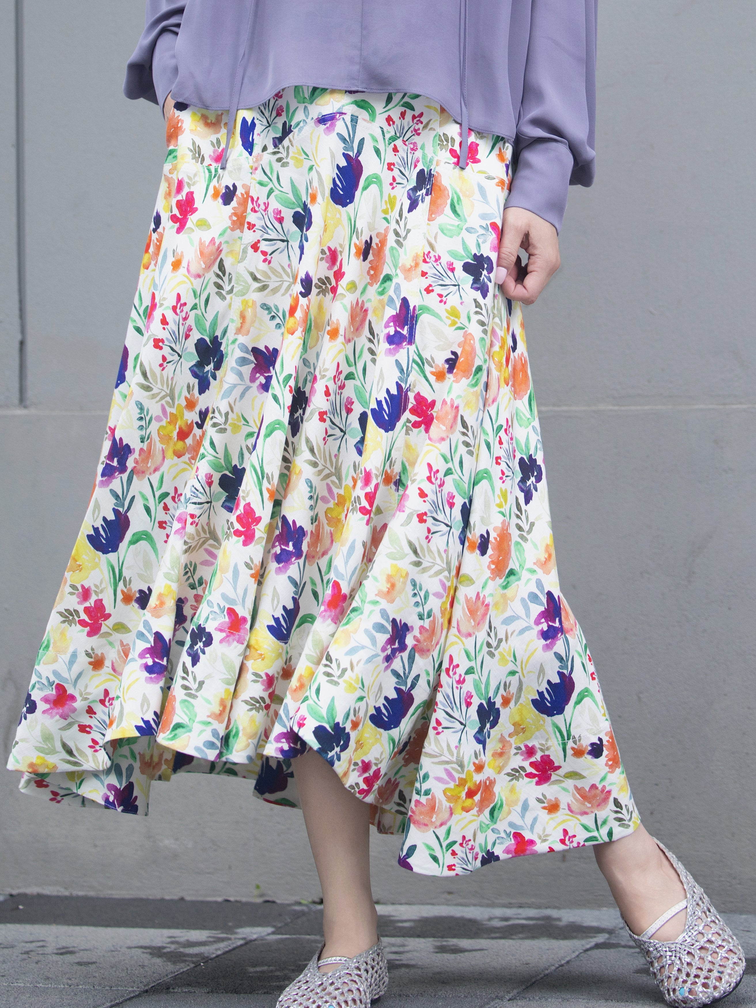 Floral Seam Detail Paneled A-Line Maxi High/ Low Skirt – T Y N V I E