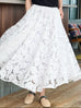 White Floral Embroidered Mesh Elastic Waist Midi Skirt