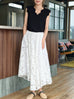 White Floral Embroidered Mesh Elastic Waist Midi Skirt