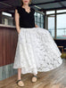 White Floral Embroidered Mesh Elastic Waist Midi Skirt