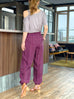 Purple Stripe Elastic Back Waist Tapered Cuff Relaxed Trousers