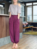 Purple Stripe Elastic Back Waist Tapered Cuff Relaxed Trousers