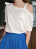 White Asymmetric Cold Shoulder "Love TYNVIE" Logo Tee