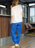 Vibrant Blue Elastic Back Waist Tapered Cuff Relaxed Trousers