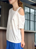 White Asymmetric Cold Shoulder "Love TYNVIE" Logo Tee