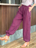 Purple Stripe Elastic Back Waist Tapered Cuff Relaxed Trousers