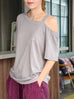 Grey Asymmetric Cold Shoulder "Love TYNVIE" Logo Tee