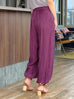 Purple Stripe Elastic Back Waist Tapered Cuff Relaxed Trousers
