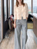 Ivory Textured Woven Pattern Mesh Square Lace Slim Fit Jacket