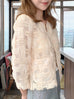 Ivory Textured Woven Pattern Mesh Square Lace Slim Fit Jacket