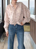 Blush Pink Striped Knot Detail Balloon Sleeve Longline Blouse