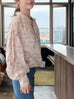 Blush Pink Striped Knot Detail Balloon Sleeve Longline Blouse