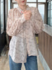 Blush Pink Striped Knot Detail Balloon Sleeve Longline Blouse