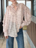 Blush Pink Striped Knot Detail Balloon Sleeve Longline Blouse