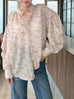 Blush Pink Striped Knot Detail Balloon Sleeve Longline Blouse