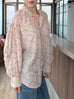 Blush Pink Striped Knot Detail Balloon Sleeve Longline Blouse