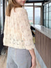 Ivory Textured Woven Pattern Mesh Square Lace Slim Fit Jacket