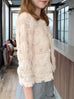 Ivory Textured Woven Pattern Mesh Square Lace Slim Fit Jacket