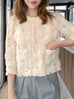 Ivory Textured Woven Pattern Mesh Square Lace Slim Fit Jacket