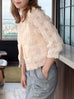 Ivory Textured Woven Pattern Mesh Square Lace Slim Fit Jacket