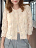 Ivory Textured Woven Pattern Mesh Square Lace Slim Fit Jacket