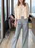 Ivory Textured Woven Pattern Mesh Square Lace Slim Fit Jacket