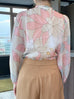 Pinky Floral Ruffle Collar Balloon Sleeve Cotton Silk Blouse