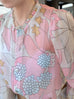 Pinky Floral Ruffle Collar Balloon Sleeve Cotton Silk Blouse