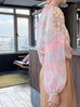 Pinky Floral Ruffle Collar Balloon Sleeve Cotton Silk Blouse
