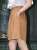 Camel Khaki Scalloped Waist Pleated A-Line Shorts