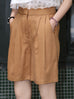 Camel Khaki Scalloped Waist Pleated A-Line Shorts