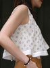 White Print Drape Ruffle Asymmetric Sleeveless Silk Top