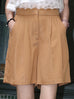 Camel Khaki Scalloped Waist Pleated A-Line Shorts