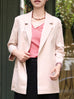 Beige Khaki Quarter Sleeve Open Front Unlined Blazer